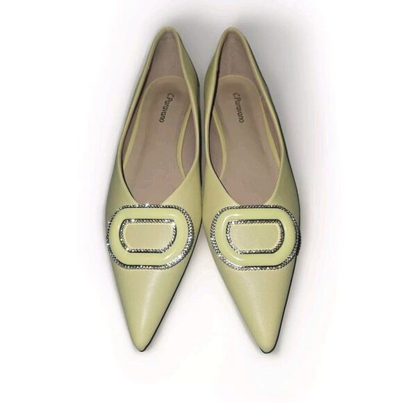 New! C.Paravano Leather Pointed Toe Flats Crystal Buckle Yellow US 8.5 $118 - Picture 3 of 14